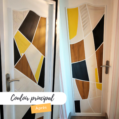 Couloir rénové avec décor peint sur mesure à Caen, lumière et relief sur les portes